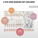 Elephants Peach  Crib Bedding Set
