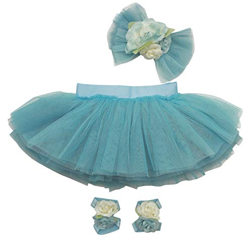 Newborn Girl Tutu Set Skirt with Headband Infant Outfit Dress Clothes Photography Prop - Easter Outfits for Baby Girls Blue