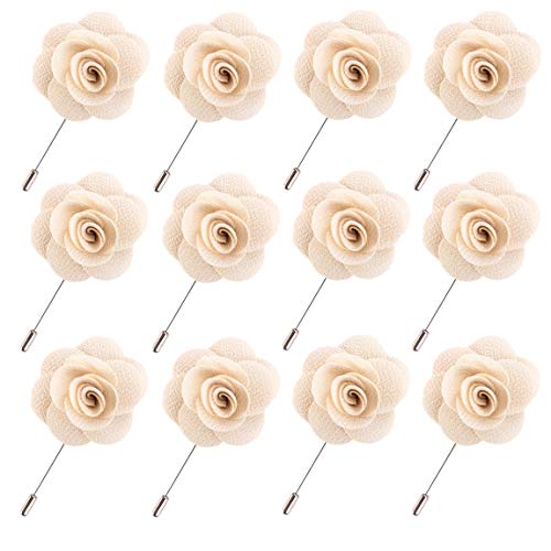 JLIKA Lapel Flower Pin Rose for Wedding Boutonniere Stick (Set of 12 PINS)