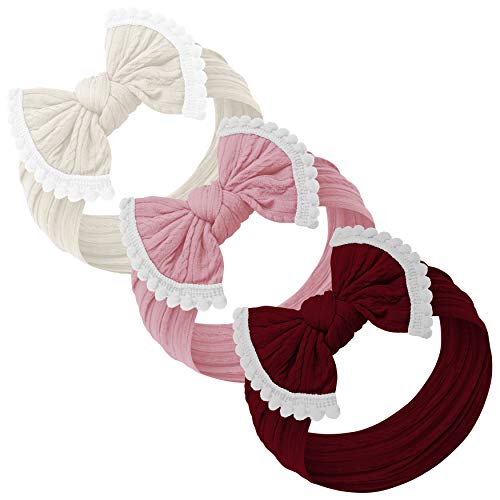 Baby Girl Headbands and bows - Nylon Headband Fits newborn toddler infant girls pom pom