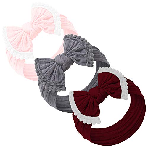 Baby Girl Headbands and bows - Nylon Headband Fits newborn toddler infant girls pom pom