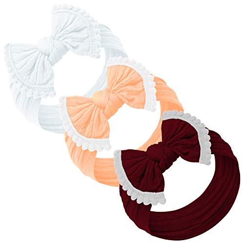 Baby Girl Headbands and bows - Nylon Headband Fits newborn toddler infant girls pom pom