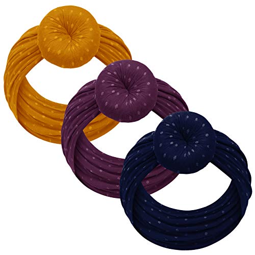 Baby Girl Headbands and bows - Nylon Headband Fits newborn toddler infant girls pom pom (Mustard - Plum - Navy)