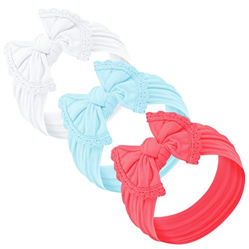 Baby Girl Headbands and bows - Nylon Headband Fits newborn toddler infant girls lace trim