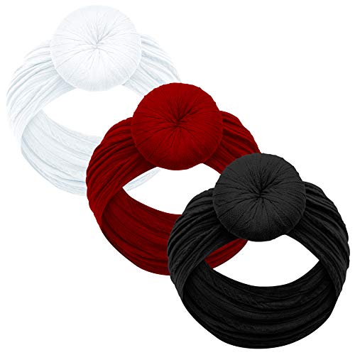 Baby Girl Headbands and bows - Nylon Headband Fits newborn toddler infant girls pom pom (White - Red - Black)