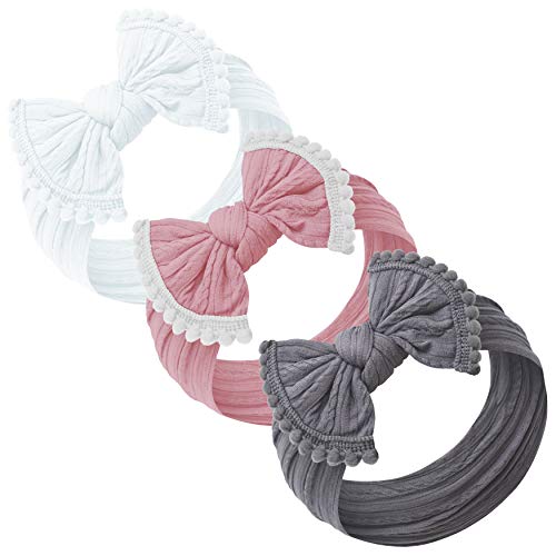 Baby Girl Headbands and bows - Nylon Headband Fits newborn toddler infant girls pom pom