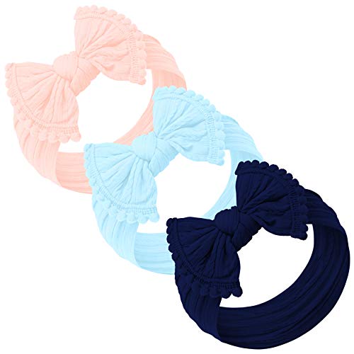 Baby Girl Headbands and bows - Nylon Headband Fits newborn toddler infant girls pom pom