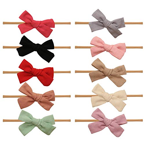 Baby Girl Headbands and bows - Nylon Headband Fits newborn toddler infant girls Linen Material