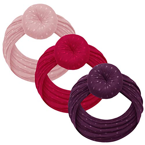 Baby Girl Headbands and bows - Nylon Headband Fits newborn toddler infant girls pom pom (Dusty Pink - Fuchsia - Plum)