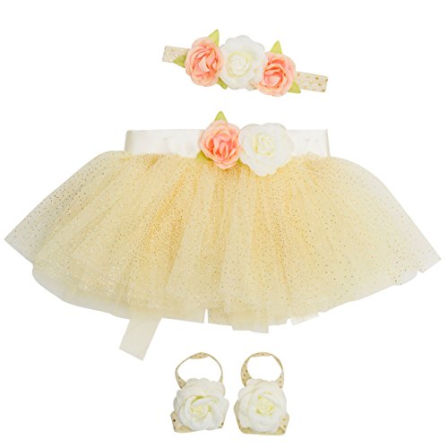 Newborn Girl Tutu Set Skirt with Headband Photography Prop,Pale Yelow,0-12 Months