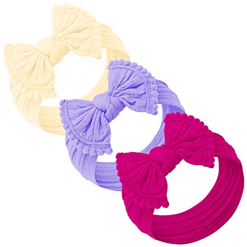 Baby Girl Headbands and bows - Nylon Headband Fits newborn toddler infant girls pom pom