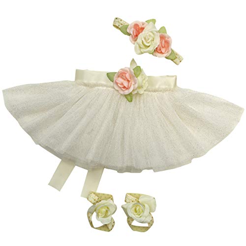 Newborn Baby Girl Tutu Set Skirt with Headband Photography Prop Outfit Clothes (Ivory)