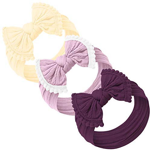Baby Girl Headbands and bows - Nylon Headband Fits newborn toddler infant girls pom pom
