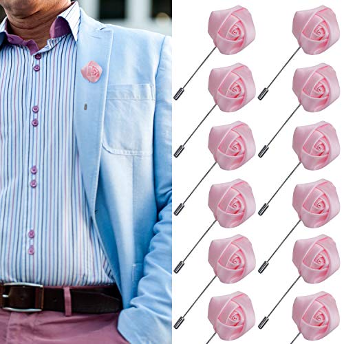 JLIKA Lapel Pins for Men Flower Pin Rose for Wedding Boutonniere Stick Boutineers (Set of 12 PINS)