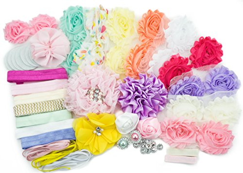 Baby Shower Games Party Supplies Station DIY Headband Kit by JLIKA - Make 20 Headbands and 2 Clips - DIY Hair Bow Kit - Pastel Collection (Small Size)