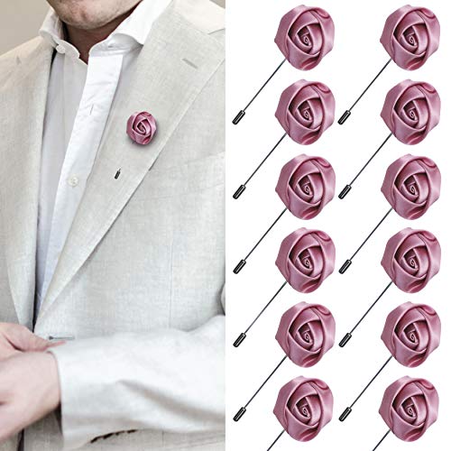 JLIKA Lapel Pins for Men Flower Pin Rose for Wedding Boutonniere Stick Boutineers (Set of 12 PINS)