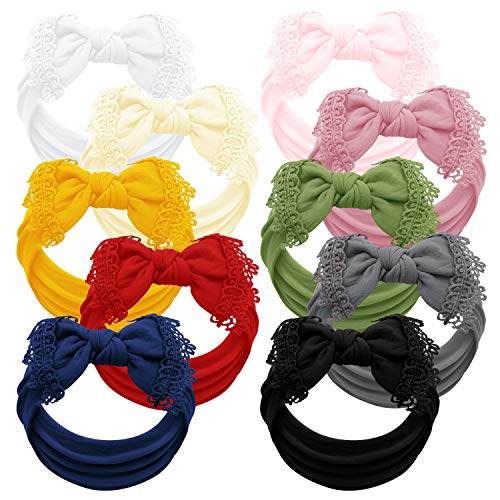 Baby Girl Headbands and bows - Nylon Headband Fits newborn toddler infant girls lace trim
