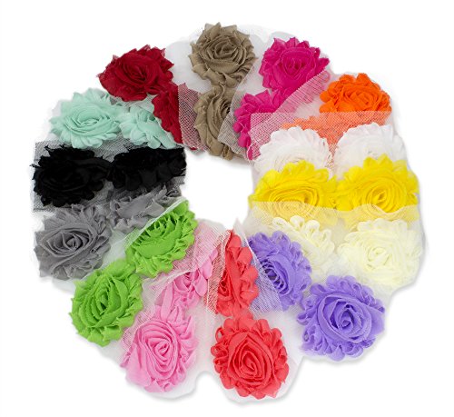 JLIKA (30 pieces) 15 Pairs Shabby Flowers - Chiffon Fabric Roses - 2.5" - Colors as pictured
