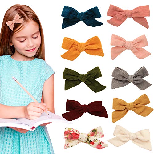 Hair clips bows for toddler girls - girl bow hair accessories barrettes - alligator clip for Teens Kids Toddlers (Corduroy Color Mix)