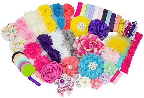 Baby Shower Headband Station DIY Kit by JLIKA - Make 32 Headbands and 5 Clips - DIY Hair Bow Kit - Birthday Party Collection