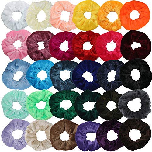 Velvet Scrunchies for Hair - 30 Pcs Elastic Hair Bands for Women and Girls Scrunchy Hair Ties Scrunchies Ropes Hair Accessories (Assorted - 30 pcs)