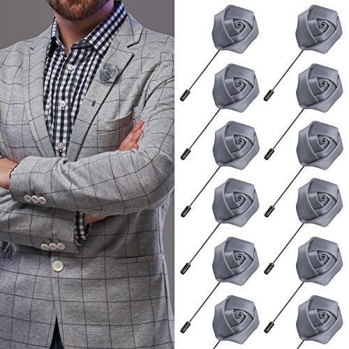 JLIKA Lapel Pins for Men Flower Pin Rose for Wedding Boutonniere Stick Boutineers (Set of 12 PINS)