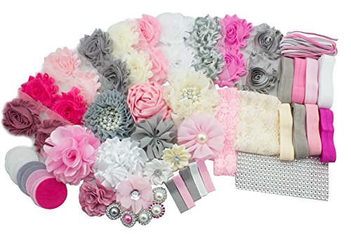 JLIKA Fashion Headband Kit - Baby Shower Games Headband Station Party Supplies for DIY Hair Bow Maker - Make 32 Headbands and 5 Clips - Paris Inspired Collection