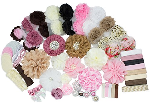 Baby Shower Games Party Supplies Headband Kit - Fashion Headband Kit - DIY Headband Maker Kit - Make 32 Headbands and 5 Clips - Baby Shower Headband Station Kit - DIY Hair Bow Kit - Vintage Collection