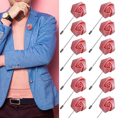 JLIKA Lapel Pins for Men Flower Pin Rose for Wedding Boutonniere Stick Boutineers (Set of 12 PINS)