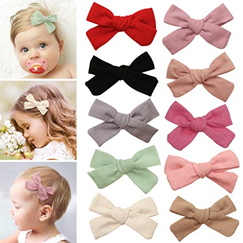 Hair clips bows for toddler girls - girl hair accessories barrettes - bow alligator clip for Teens Kids Toddlers (Linen Mix)