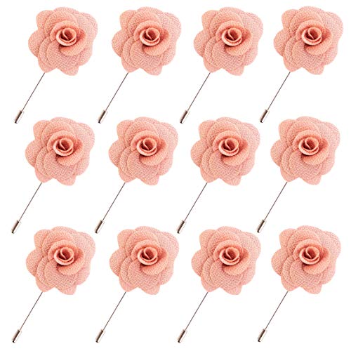 JLIKA Lapel Flower Pin Rose for Wedding Boutonniere Stick (Set of 12 PINS)