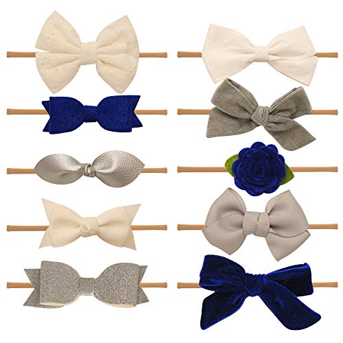 Baby Girl Headbands and bows - Nylon Headband Fits newborn toddler infant girls (Adeline Collection)