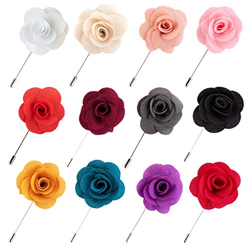 JLIKA Lapel Flower Pin Rose for Wedding Boutonniere Stick (Set of 12 PINS)