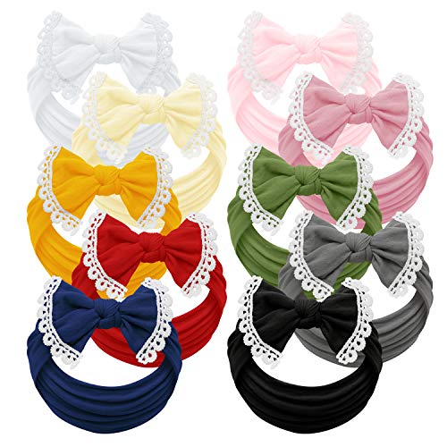 Baby Girl Headbands and bows - Nylon Headband Fits newborn toddler infant girls lace trim