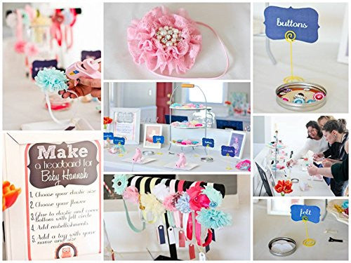 Bright Summer Collection - Fashion Headband Kit - Baby Shower Games Headband Station Party Supplies for DIY Hair Bow Maker - Make 32 Headbands and 5 Clips