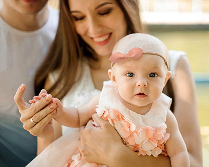 Baby Girl Headbands and bows - Nylon Headband Fits newborn toddler infant girls (Assorted Mix)
