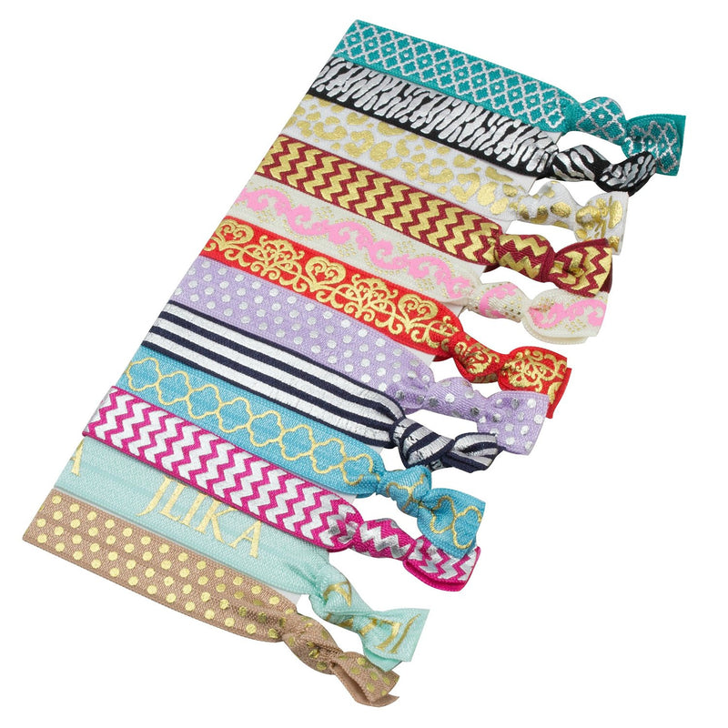 Elastic Hair Ties (SET OF 100) Colorful Prints and Solids, No Crease Ouchless Ponytail Holders, Ribbon Hairties for Women Girls Teens and Kids