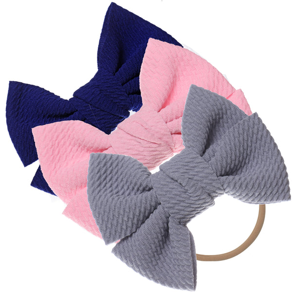 Baby Girl XL Bow Headbands Pink, Navy, Grey