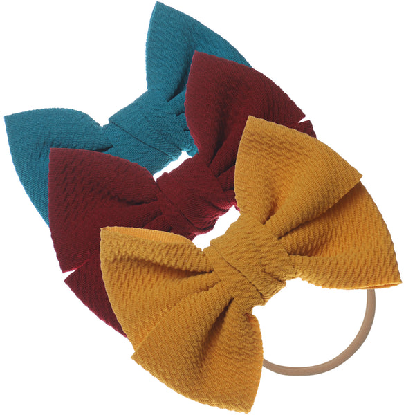 Baby Girl XL Bow Headbands Teal, Burgundy, Mustard