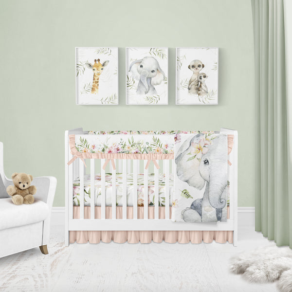 Elephants Peach  Crib Bedding Set