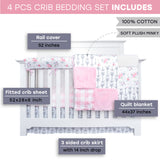 Crib Bedding Set - Pink Plaid and Floral Collection