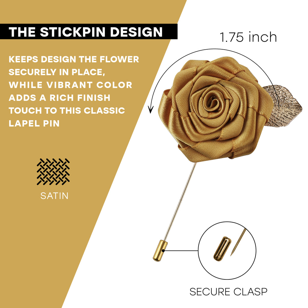 Lapel Flower Gold Leaf Pin Rose for Wedding Boutonniere Stick for Groo –  JLIKA