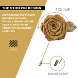 Lapel Flower Gold Leaf Pin Rose for Wedding Boutonniere Stick for Suit (Set of 12 PINS)