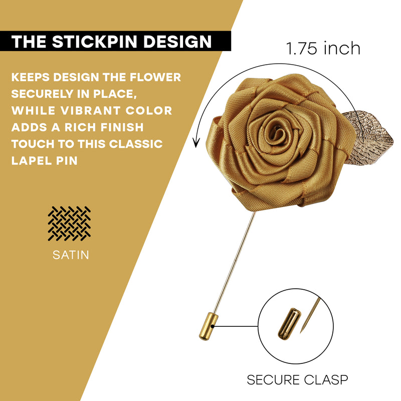 Lapel Flower Gold Leaf Pin Rose for Wedding Boutonniere Stick for Suit (Set of 12 PINS)