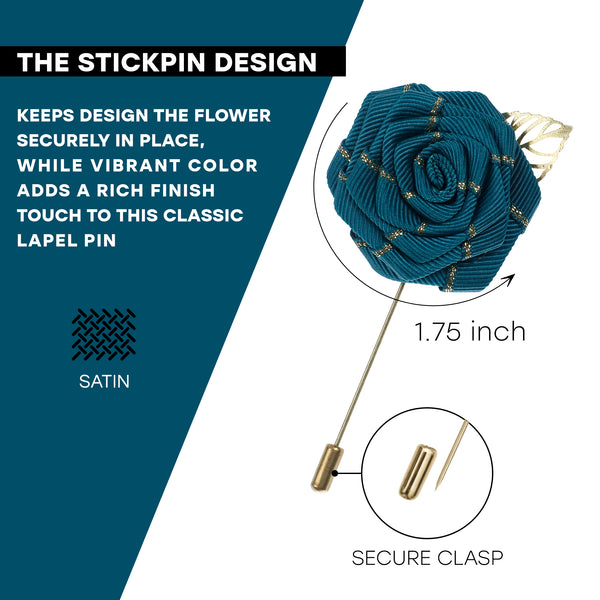 Lapel Flower Gold Leaf Pin Rose for Wedding Boutonniere Stick for Groom Suit (Set of 18 PINS)