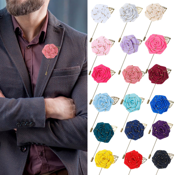 Lapel Flower Gold Leaf Pin Rose for Wedding Boutonniere Stick for Groom Suit (Set of 18 PINS)