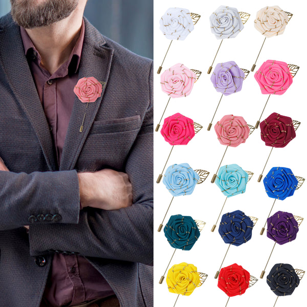 Lapel Flower Gold Leaf Pin Rose for Wedding Boutonniere Stick for Groom Suit (Set of 18 PINS)