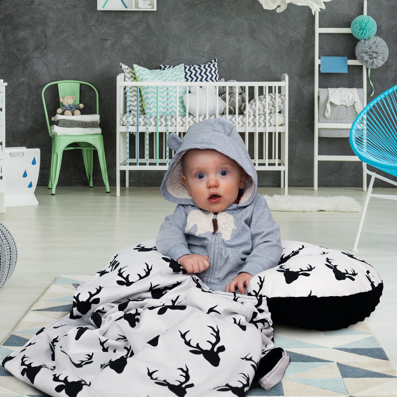 Stroller Blanket - White Black Buck